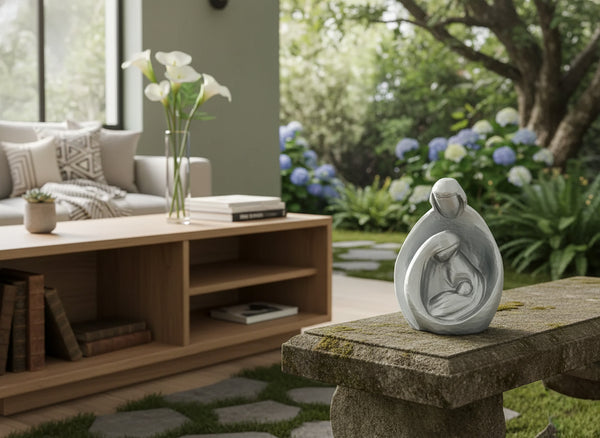 Hand-Carved Modern Holy Family Statue | Abstract Nativity Scene | Elegant Christian Decor