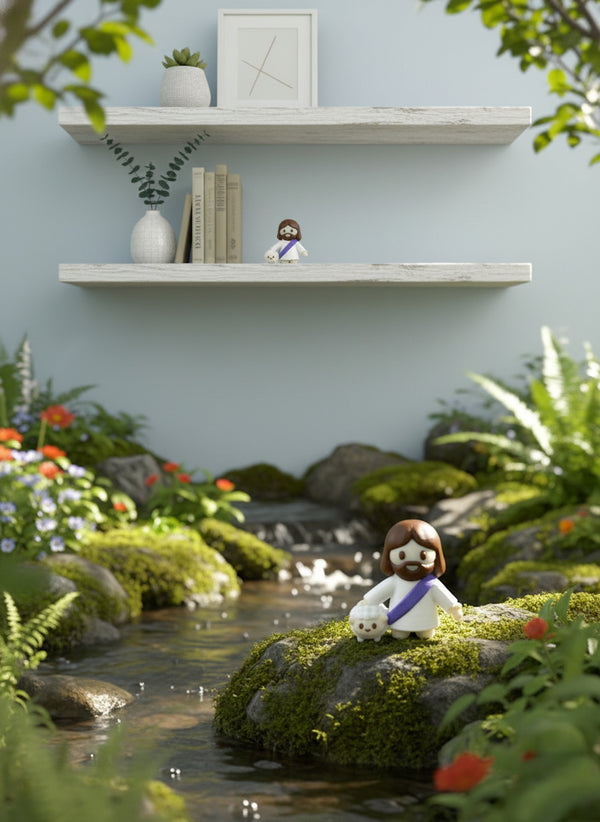 Divine Shepherd Figurine: Hand-Painted Mini Jesus with Lamb - Inspirational Christian Decor & Gift