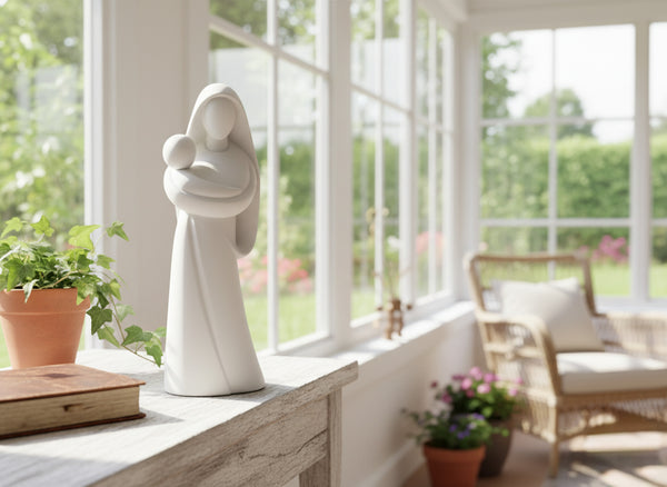 Minimalist Virgin Mary and Infant Jesus Figurine
